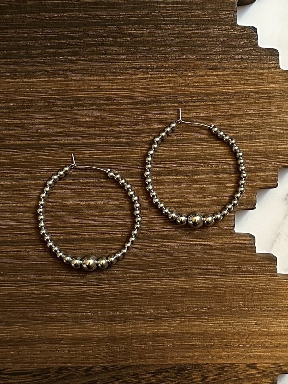 Handmade Graduated Stainless Steel Western Pearl Hoop Earrings